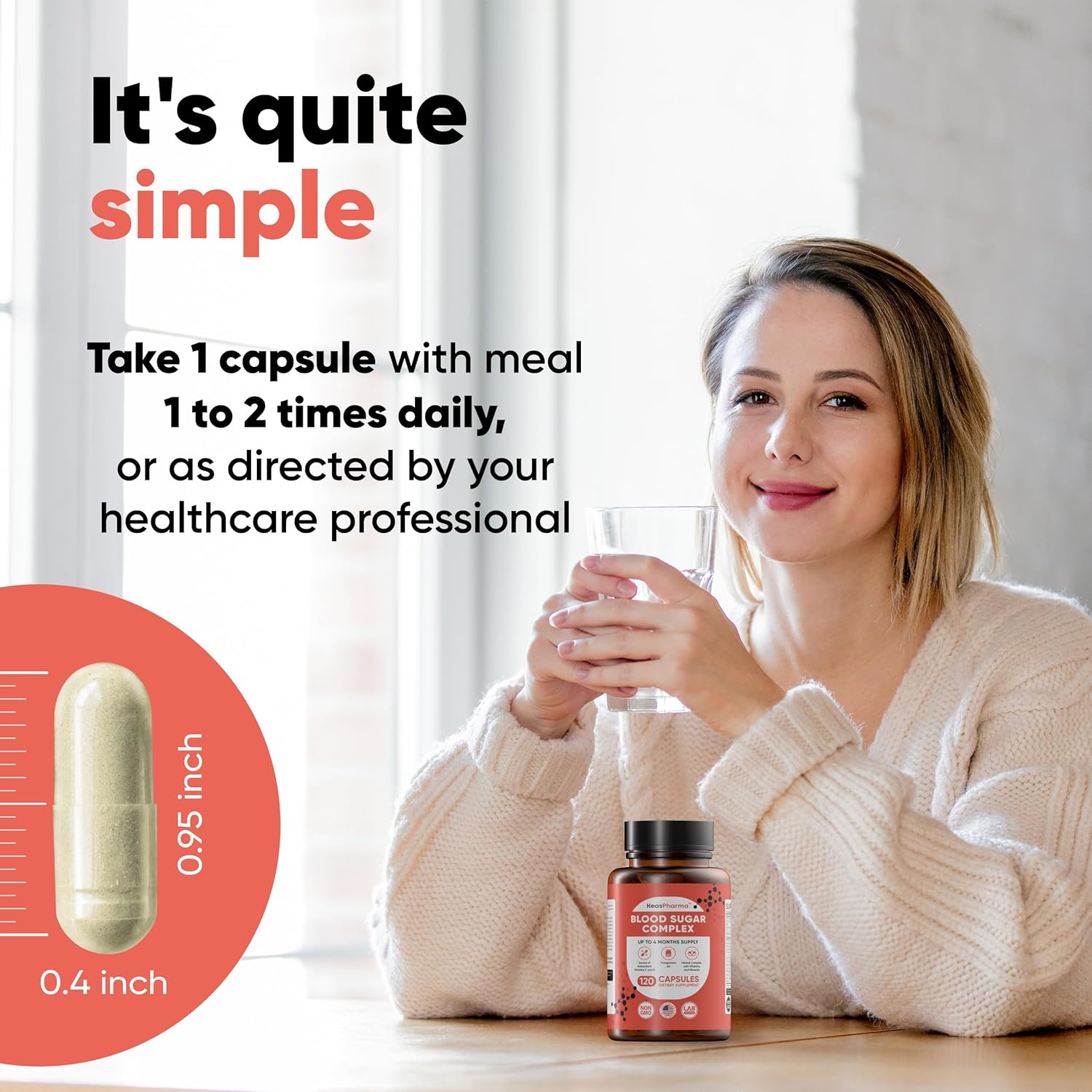Blood Sugar Complex, 120 Capsules, Up to 4 Months Supply with Magnesium, Cinnamon, Zinc, Vitamin C,E, Biotin and other