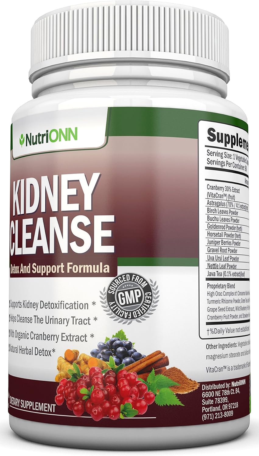 KIDNEY CLEANSE - Detox and Support For Urinary Tract, Bladder and Kidneys - All Natural Herbal Supplement Formula With Organic Cranberry, Astragalus, Turmeric, Goldenrod, Gravel Root, Juniper and More