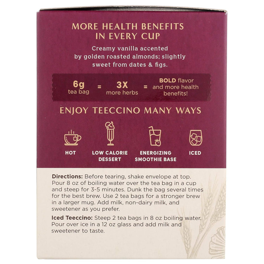 Teeccino Vanilla Nut Herbal Tea - Rich & Roasted Herbal Tea That’s Caffeine Free & Prebiotic for Natural Energy, 10 Tea Bags