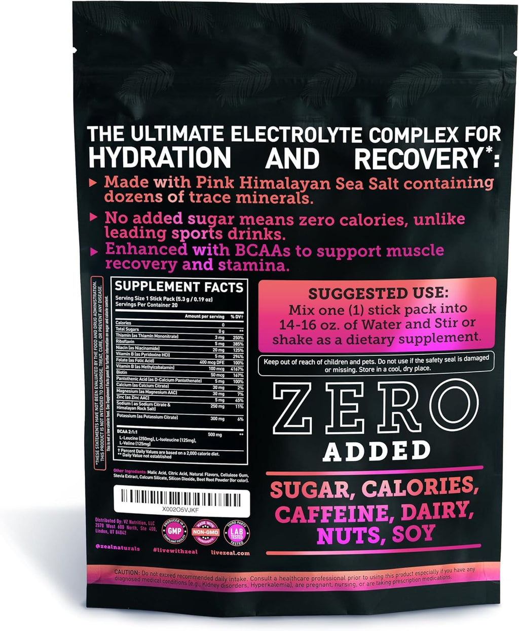 Enhanced Electrolyte Powder Stick Packs (Raspberry Guava | 20 Packets) w/ 0 Sugar +BCAAs +B-Vitamins Electrolyte Supplement w Potassium Zinc & Magnesium for Hydration - Keto Electrolytes