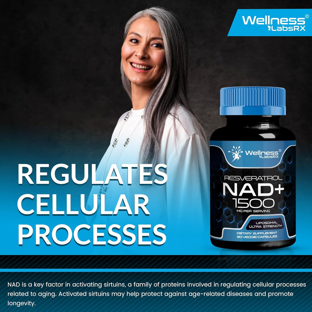 NAD Supplement, 1500mg - Liposomal NAD+ Supplement with Resveratrol, NAD Plus Boosting - Support Cellular Health, Stamina & Healthy Aging - Ultra Strength Capsules, USA Made - 6 Pack