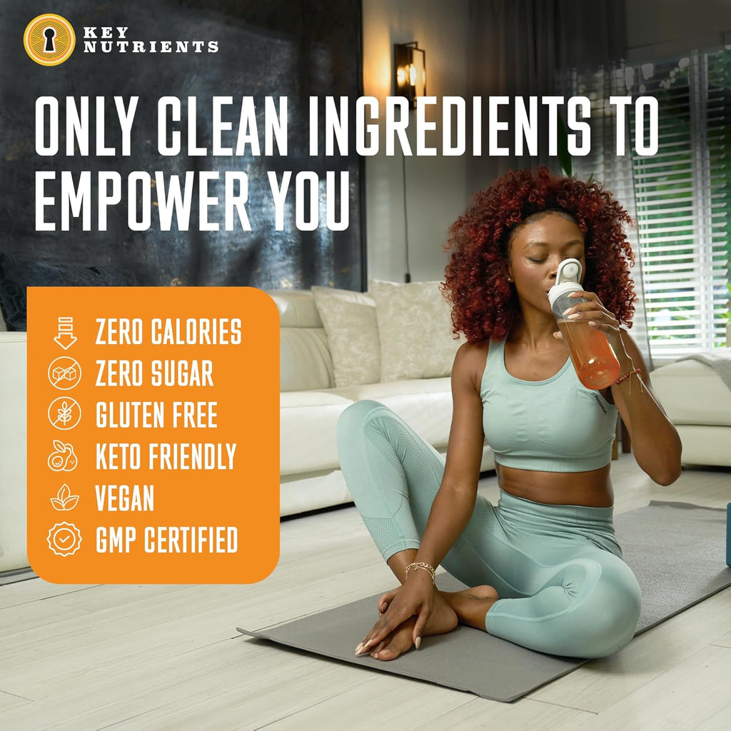 KEY NUTRIENTS Energy Drink Powder with Electrolytes No Sugar - Endurance & Energy Supplement - 125mg Natural Caffeine Powder, 2000mg Taurine, 5mg Zinc - Tropical Peach Mango Energy Powder Drink Mix