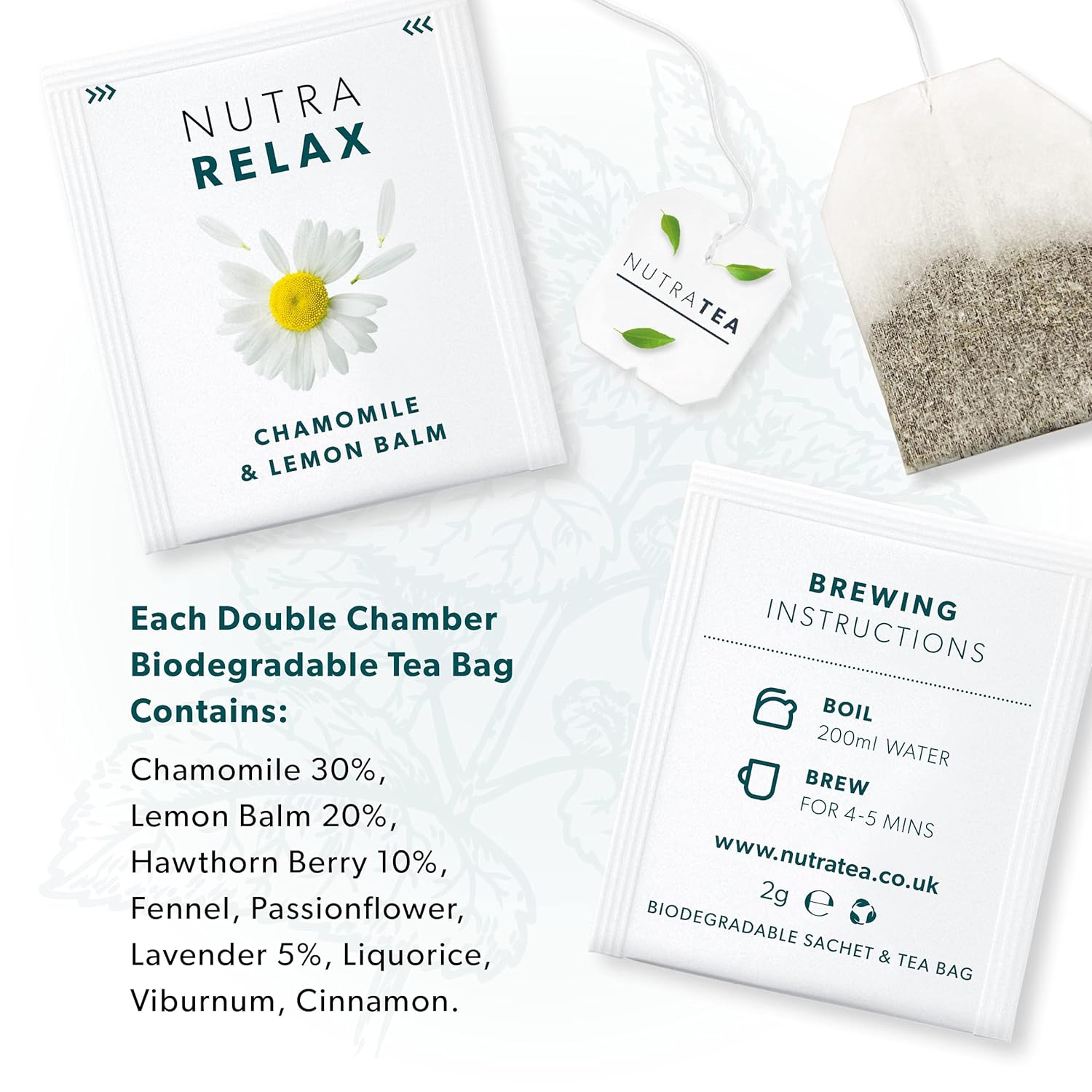 Nutra Tea NUTRARELAX - Sleep Tea | Stress Relief Tea | Calming Teas – For Relieving Stress & A Good Night’s Sleep – Includes Chamomile, Lemon Balm and Passionflower - 40 Individually Wrapped Bags - Herbal Teas (2 Pack)