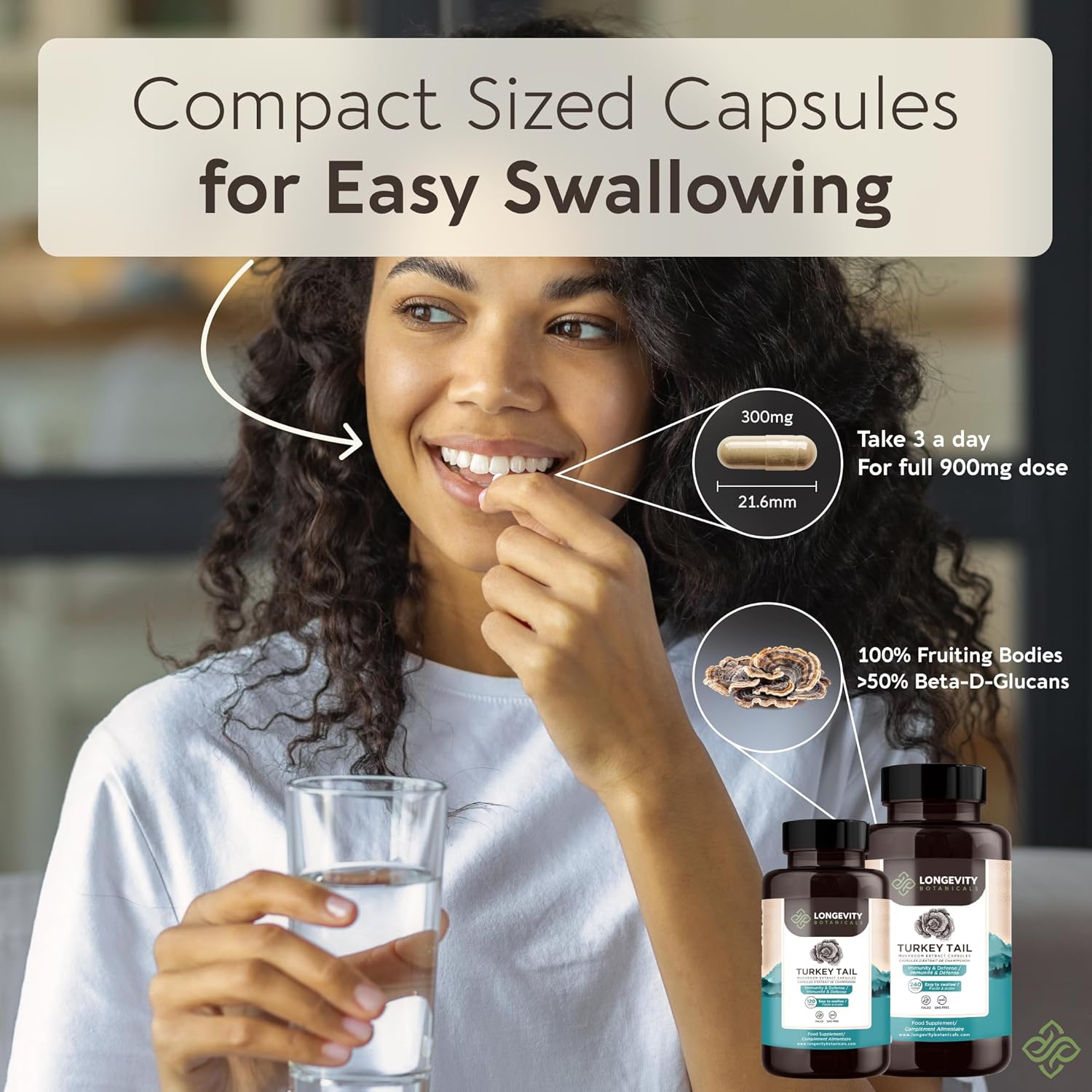 Organic Turkey Tail Mushroom Capsules Supplement (120) | Pure Fruiting Body 10:1 High Strength Extract | 50% Beta-D Glucans | 9,000mg Raw Equivalent Per Serving | Immune, Gut & Microbiome Support