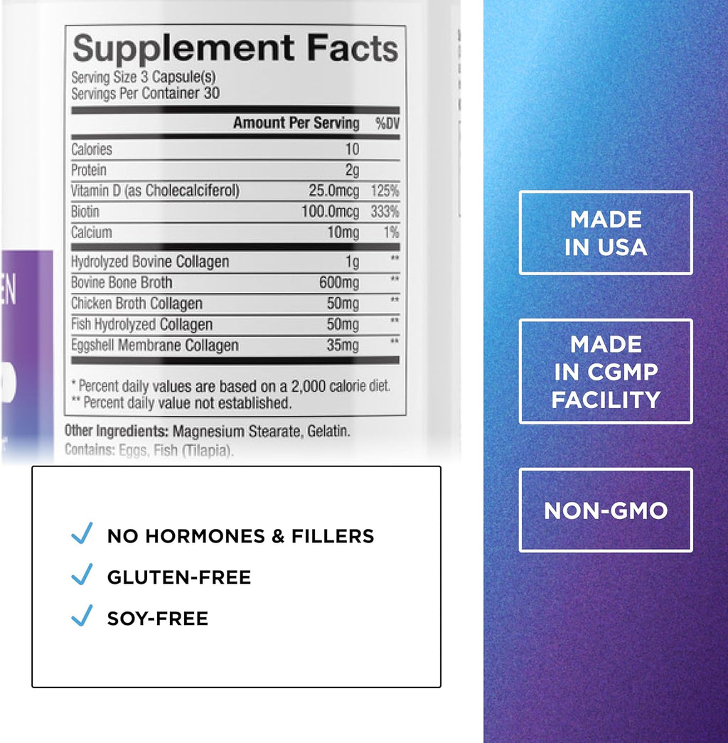 DR. EMIL NUTRITION Multi Collagen Peptides Plus Biotin and Vitamin D - Biotin and Collagen Supplements for Hair Skin and Nails - Biotin Pills for Hair Growth