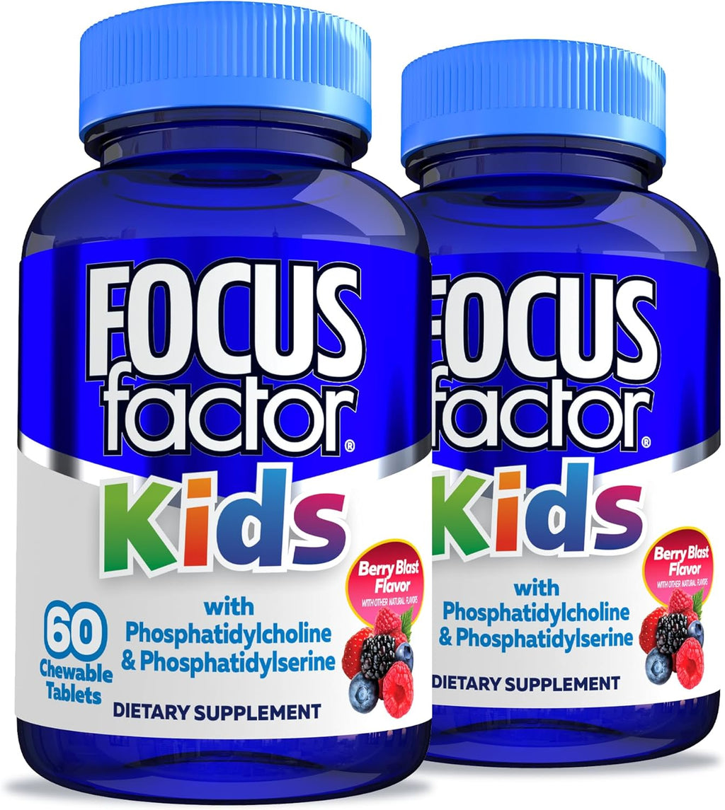 Focus Factor Kids Complete Daily Chewable Vitamins: Multivitamin & Neuro Nutrient, Brain Function, w/Vitamin B12, C, D3, 60 Count (2 Pack)