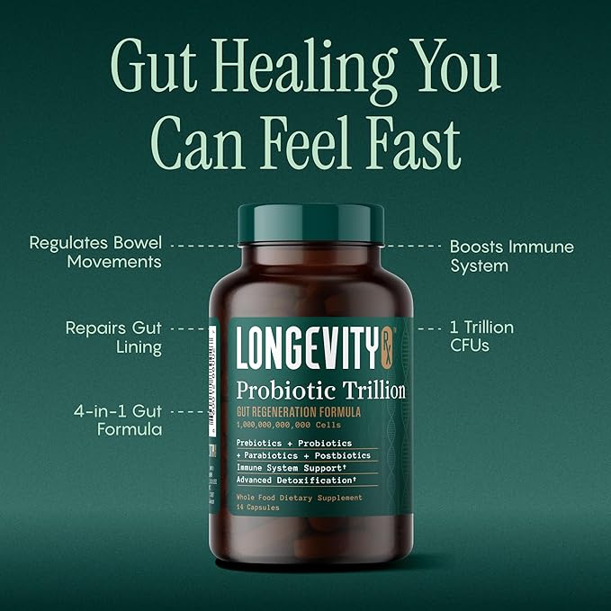Probiotic Trillion – 1 Trillion CFU with Prebiotics, Probiotics, Parabiotics & Postbiotics – Bacillus Subtilis AB-22 – Gut Health, Immune Support, Glyphosate Detox – 30 Day Supply