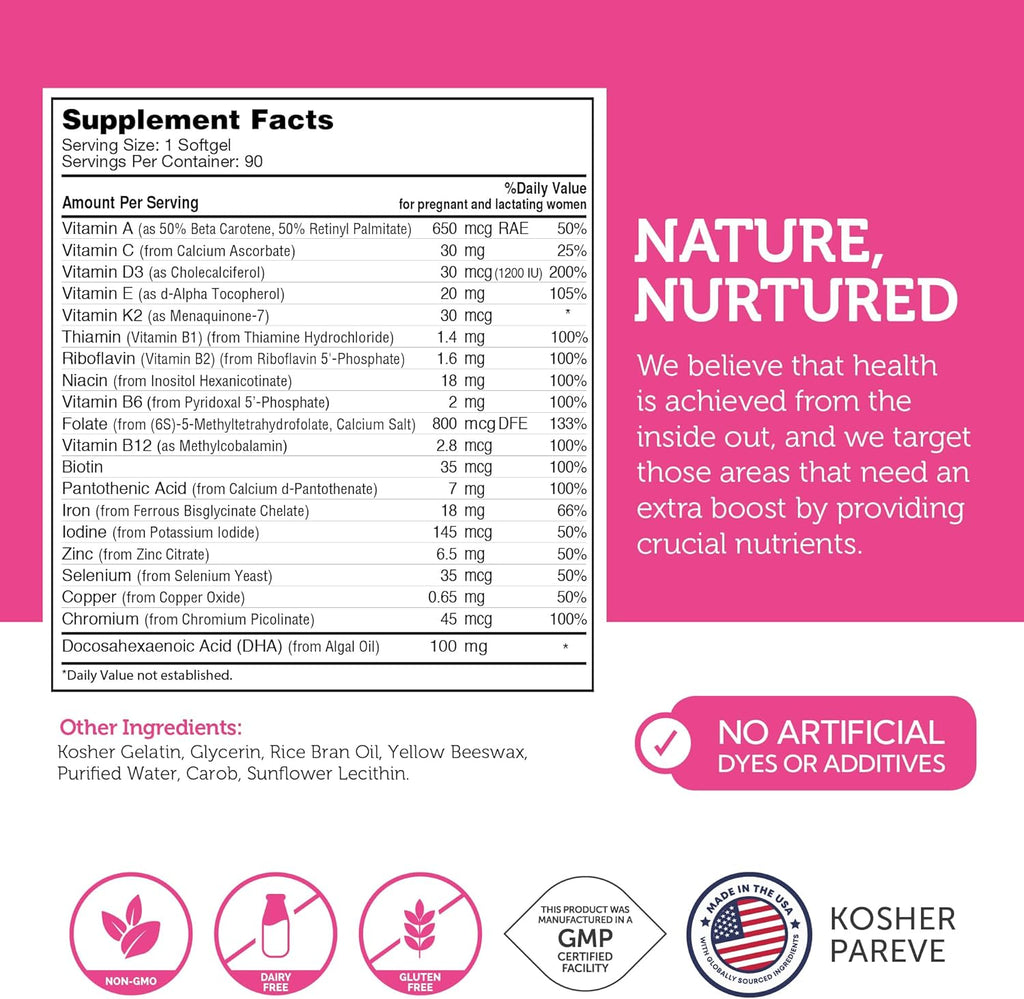 Zahler Mighty Mini Prenatal Vitamin with DHA & Folate - Certified Kosher - All Natural Prenatal Vitamins - Multivitamin for Pregnant Women - 19 Prenatal Vitamins Including Folic Acid (90 Softgels)