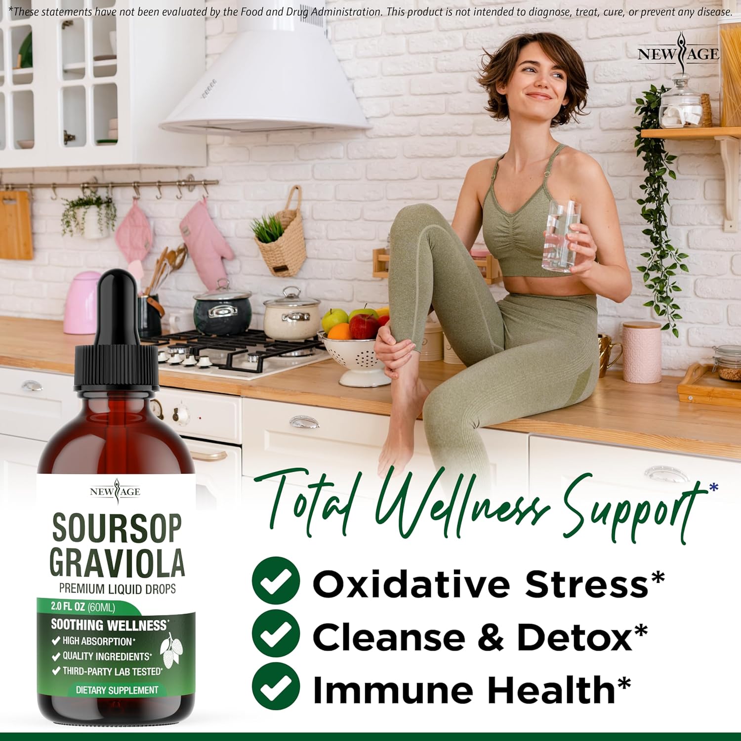 NEW AGE Soursop Drops - Soursop Bitters Liquid with Soursop Fruit and Leaves, Elderberry, Vitamin C and Olive Leaf - Multimineral & Vitamins Superfood - 2 oz