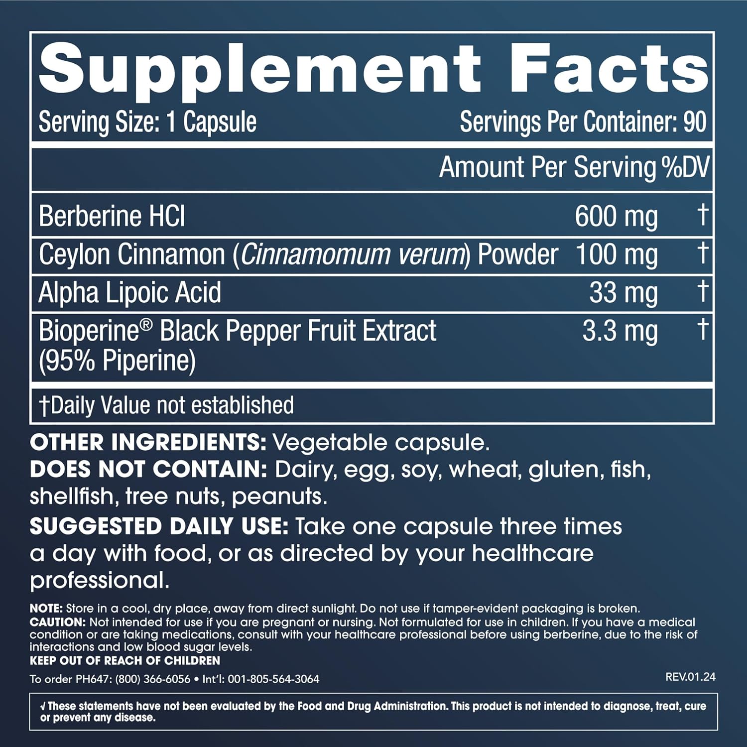 Berberine Plus Cinnamon, 600 mg/per Serving | Evidence-Based to Support Healthy Aging & Metabolism | Gut Health & Cholesterol Management | Third-Party Tested for Purity