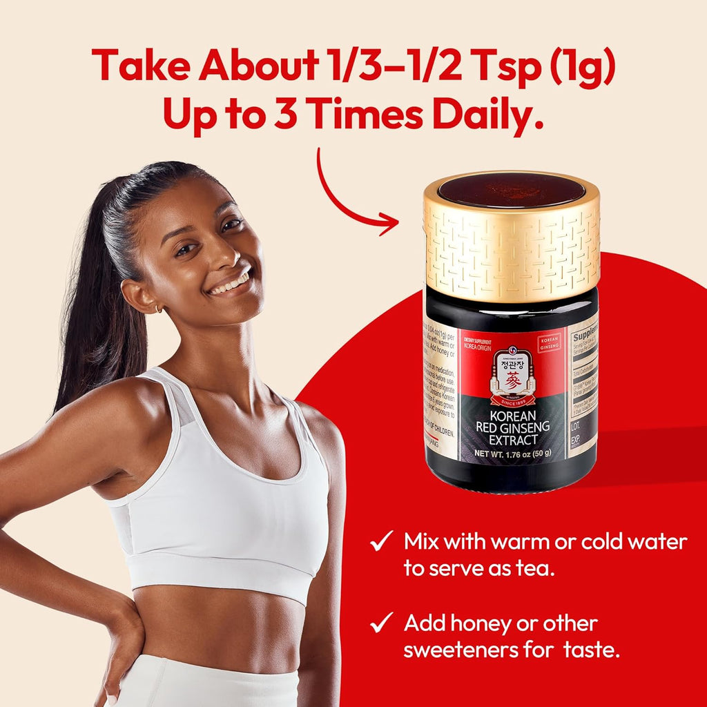 Korean Red Ginseng Extract Paste (HongSam Jung) - Panax Ginseng Adaptogen Supplements - Energy Boost & Immune Support, Caffeine Free & Gluten Free (50g, 1.76 oz)