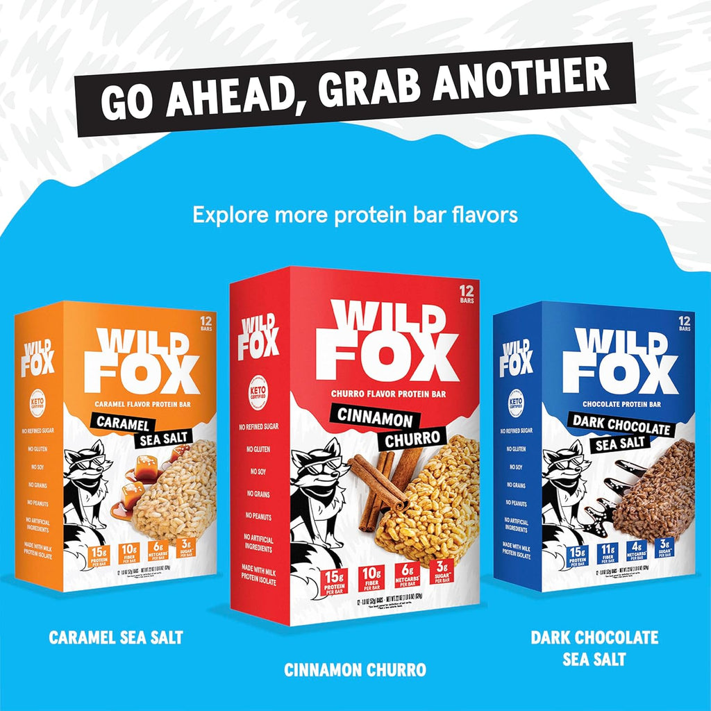 Wild Fox Protein Bars - Keto-Certified High Protein Snack with No Refined Sugar, Great Taste, 15g Protein, and No Seed Oils, Variety Pack