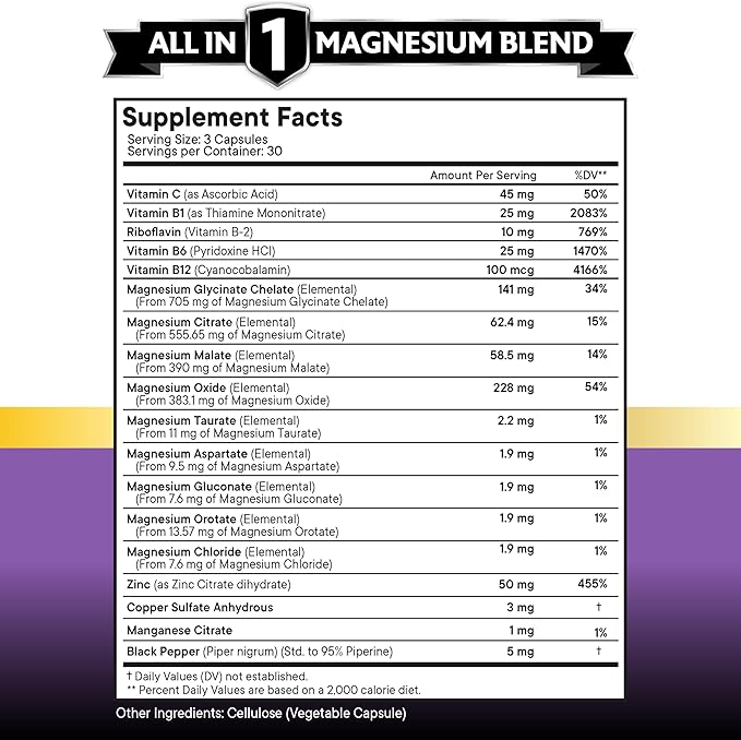 NEW AGE Magnesium Supplement -Powerful Glycinate Citrate Malate Oxide Taurate Aspartate Gluconate Orotate & Mag Chloride Manganese Bone Health and Bone Strength, Joint Support - 90 Count
