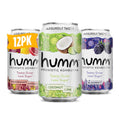 Humm Kombucha Paradise Variety 12 Pack, 2 Billion Probiotics for Gut Health, Blackberry, Coconut Lime, Pomegranate Lemonade
