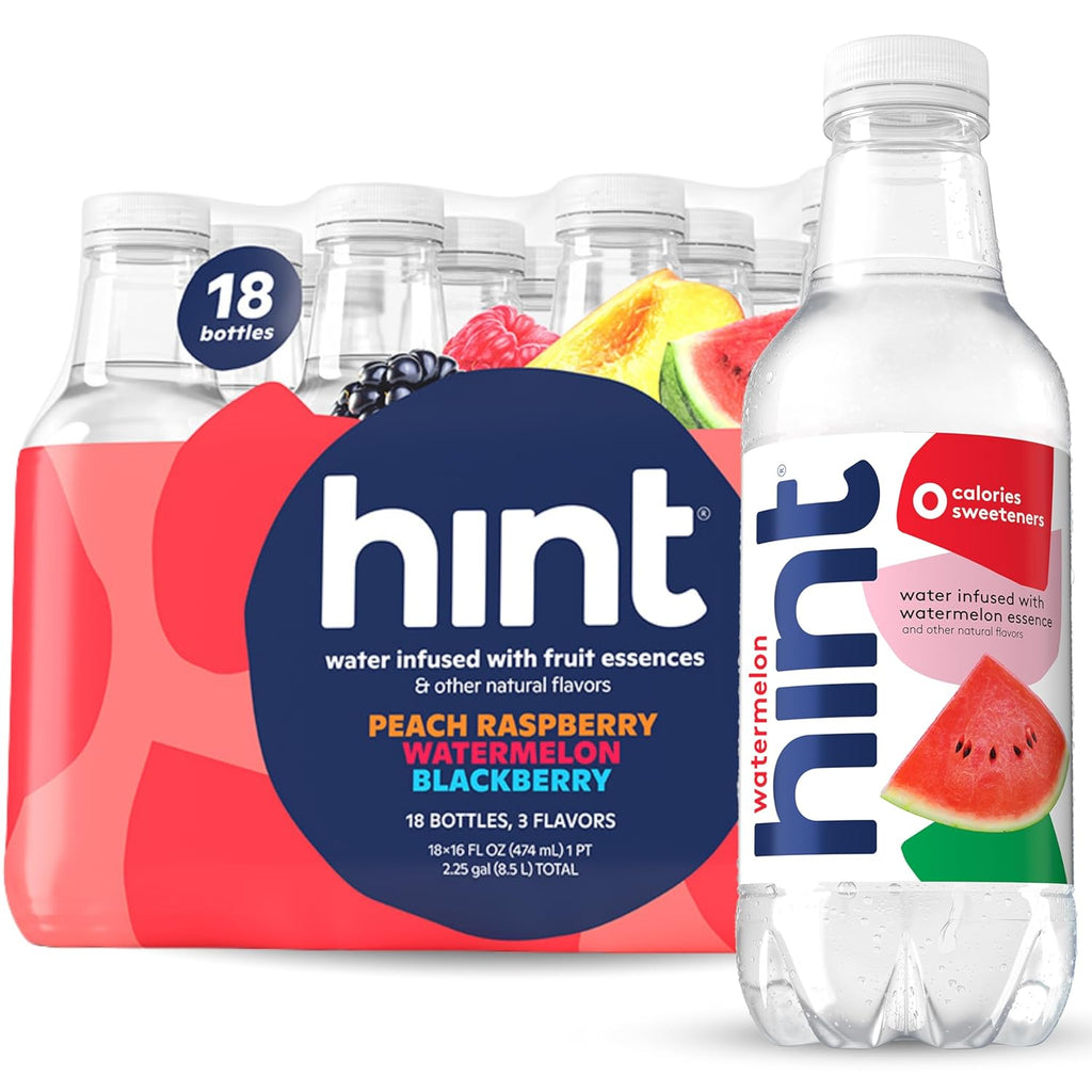 Hint Flavored Bottled Water, 3-Flavor Mega Variety Pack - Purified Water Beverages with Zero Calories, Natural Flavors, and Sugar Free - 16 Fl Oz (Pack of 18)