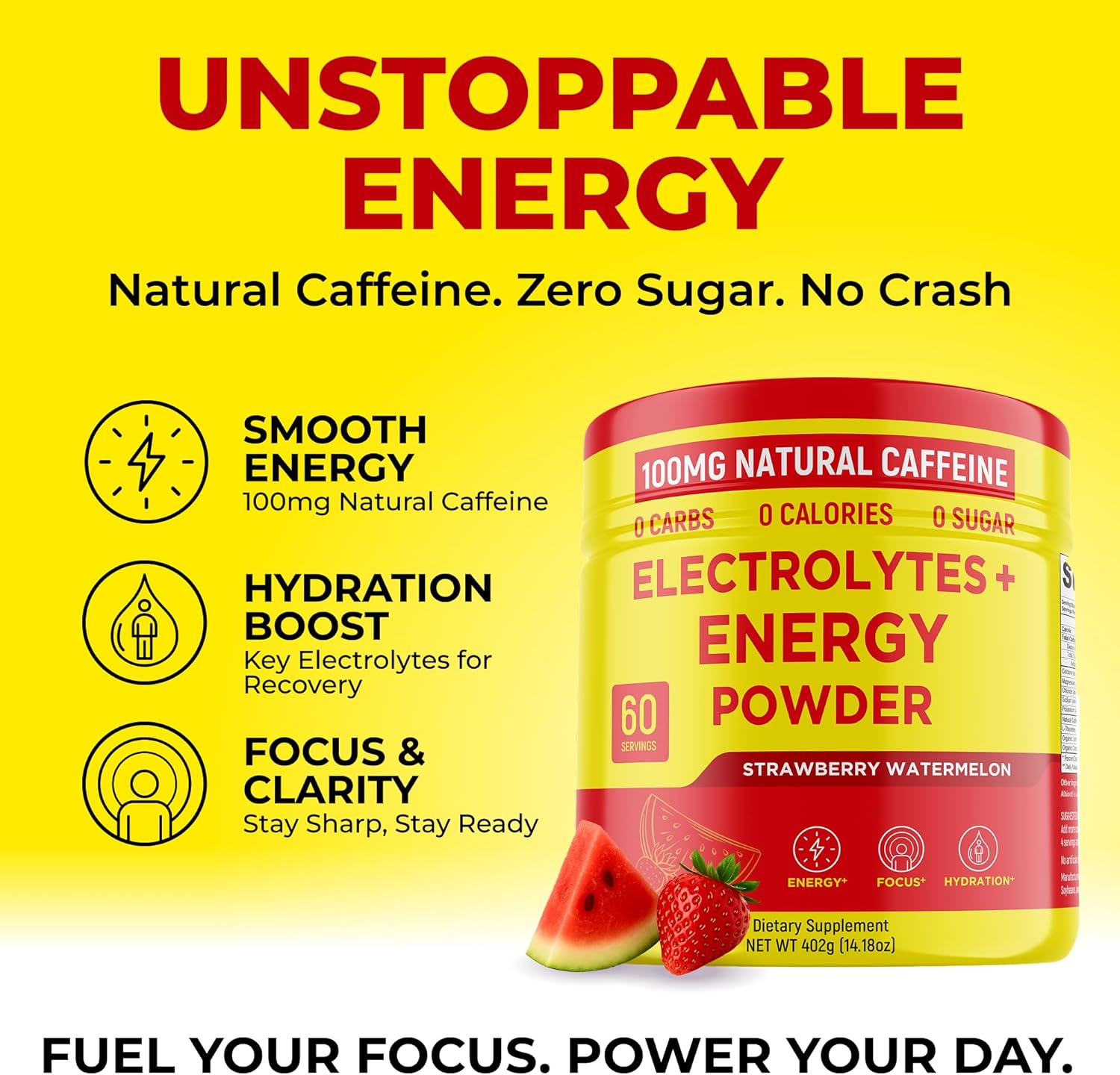 Keto Vitals Energy Powder + Electrolytes with 100mg Natural Caffeine, L Theanine & Organic Lion's Mane Extract - 60 Servings Energy Drink Powder for Workouts - Sugar Free Electrolytes