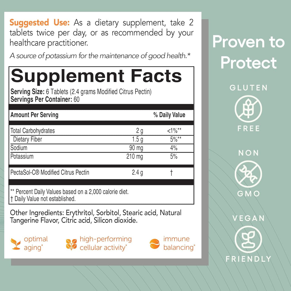EcoNugenics PectaSol Modified Citrus Pectin – 120 Tangerine Chewable Tablets – Total-Body Health Supplement to Support Heart, Immune System, Inflammation Response + Maintain Healthy Galectin-3 Levels