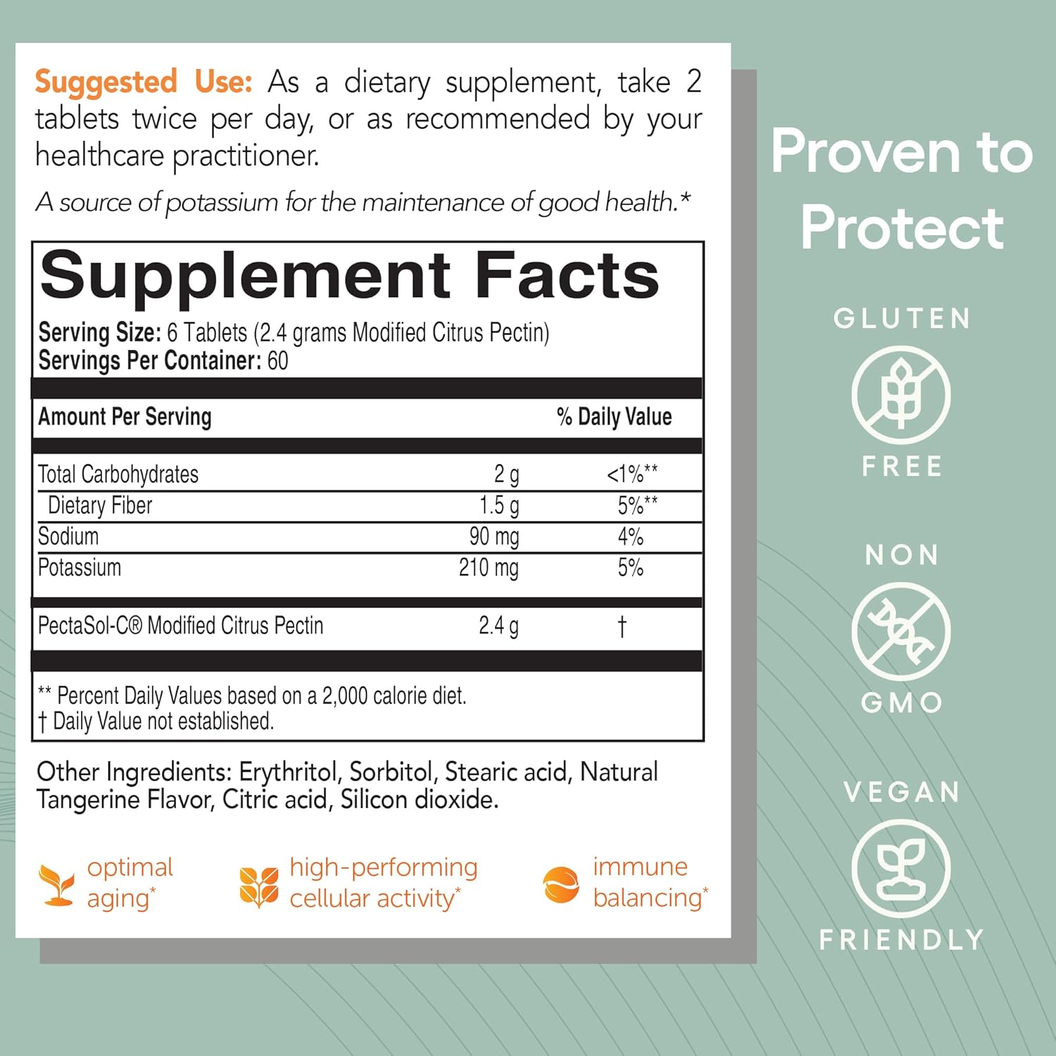 EcoNugenics PectaSol Modified Citrus Pectin – 120 Tangerine Chewable Tablets – Total-Body Health Supplement to Support Heart, Immune System, Inflammation Response + Maintain Healthy Galectin-3 Levels