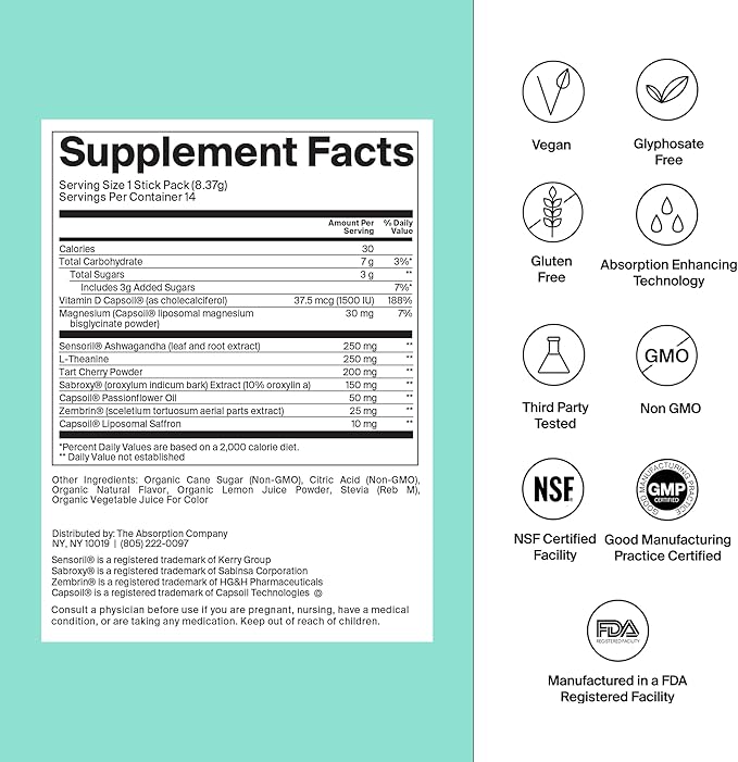 Calm Drink Mix - Supports Cortisol Regulation and Mood - Watermelon Lemonade Flavor & Sleep Aid Powder - Free Natural Supplement to Reduce Stress and Improve Sleep Quality Chamomile Lemonade Flavor