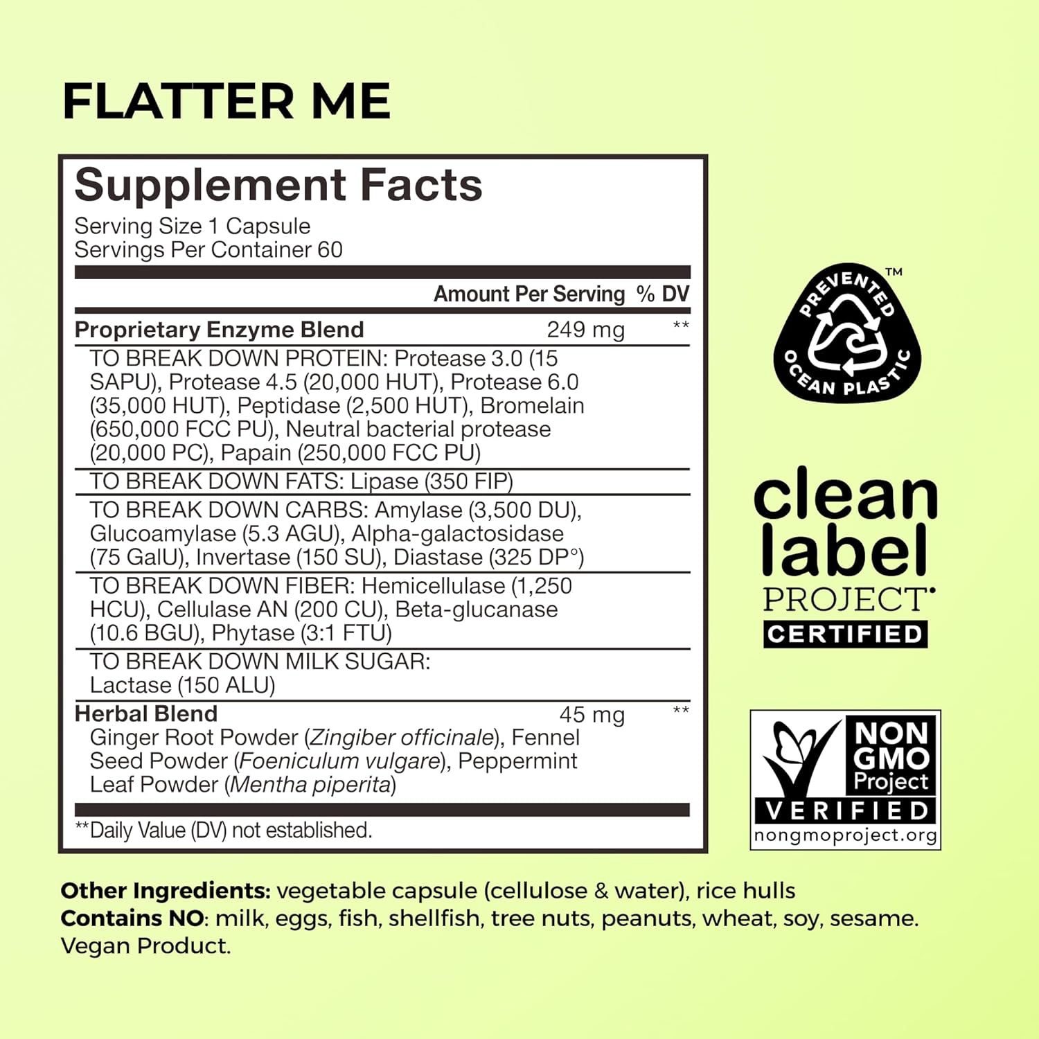 HUM Flatter Me Digestive Enzymes for Women & Men, Digestive Health Bloating Supplement with Ginger & Peppermint Leaf, Fast Acting Anti Bloat Pills Multi Enzyme for Debloating, Vegan, 60 Capsules
