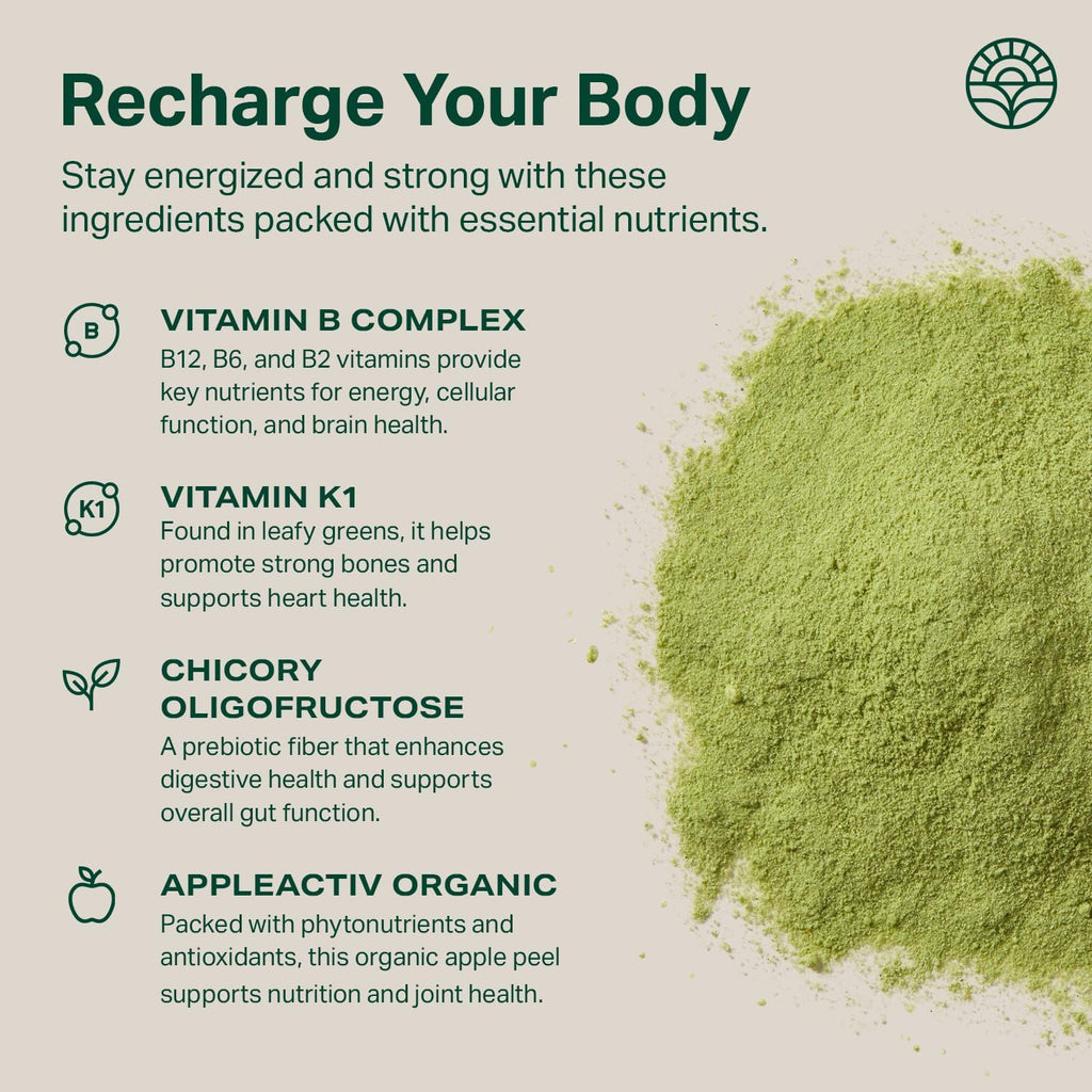 Proper, The Greens Daily Boost Organic Greens Powder. Whole Food, Apple Flavor Veggie Powder Superfood with Wheatgrass, Spirulina, Chlorella, Probiotics. Daily Drink Mix for Wellness and Digestion