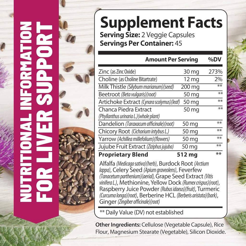 Advanced Liver Cleanse Detox & Repair Formula for Adult with Milk Thistle, Organic Liver Detox & Support Supplement for Men and Women, 90 Pills Liver Repair & Detox Support, 512mg (45-Day Supply)