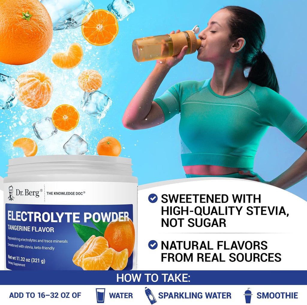 Dr. Berg Zero Sugar Hydration Keto Electrolyte Powder - Enhanced w/ 1000 mg of Potassium & Real Pink Himalayan Salt (NOT Table Salt) - Tangerine Flavor Hydration Drink Mix Supplement - 50 Servings