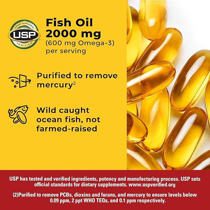 Nature Made Fish Oil Omega 3 Supplements, 2000mg Per Serving Softgels, Omega 3 Fish Oil for Healthy Heart Support, 250 Softgels, 125 Day Supply