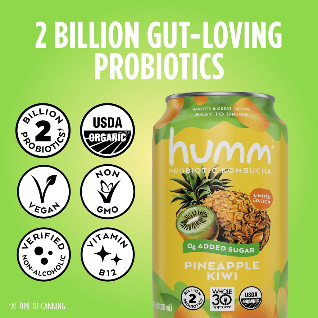 Humm Whole30 Approved Kombucha, Pineapple Kiwi, Organic, Vegan & GMO Free (24 Pack)