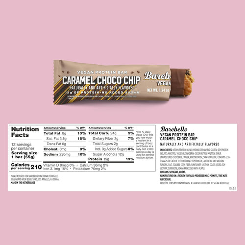 Barebells Protein Bars - Protein Snacks with High Protein - Chocolate Protein Bars - Perfect on The Go Protein Snack & Breakfast Bars (12 Count (Pack of 1), Plant Based - Caramel Choco Chip)