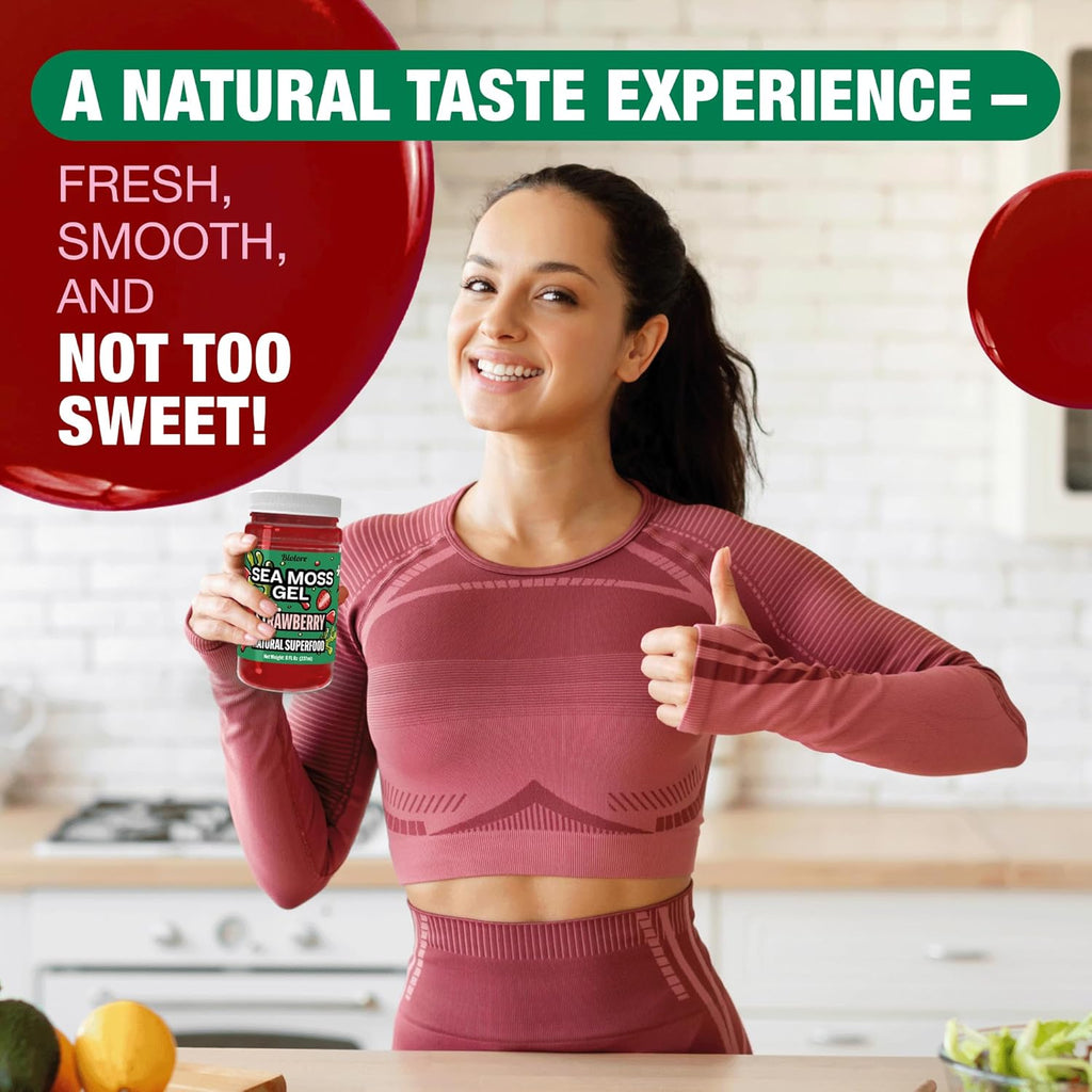 Biolore Strawberry Sea Moss Gel Made in USA Raw Wildcrafted Irish Seamoss, Essential Vitamins, Trace Minerals, Vegan Superfood, Trial Size 8 Fl Oz (Pack of 1)