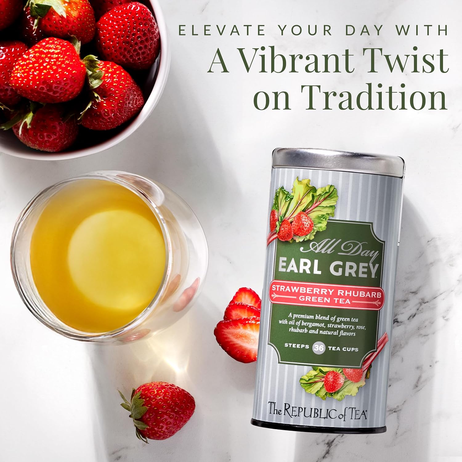 The Republic of Tea – All Day Earl Grey® Strawberry Rhubarb Green Tea, Naturally Caffeinated, 36 Tea Bags