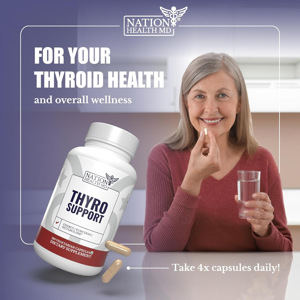 Thyro Support - Thyroid Supplement with Selenium, Bladderwrack & Zinc - Thyroid Health for Women & Men - Vegan, Non GMO, Gluten Free - 120 Capsules