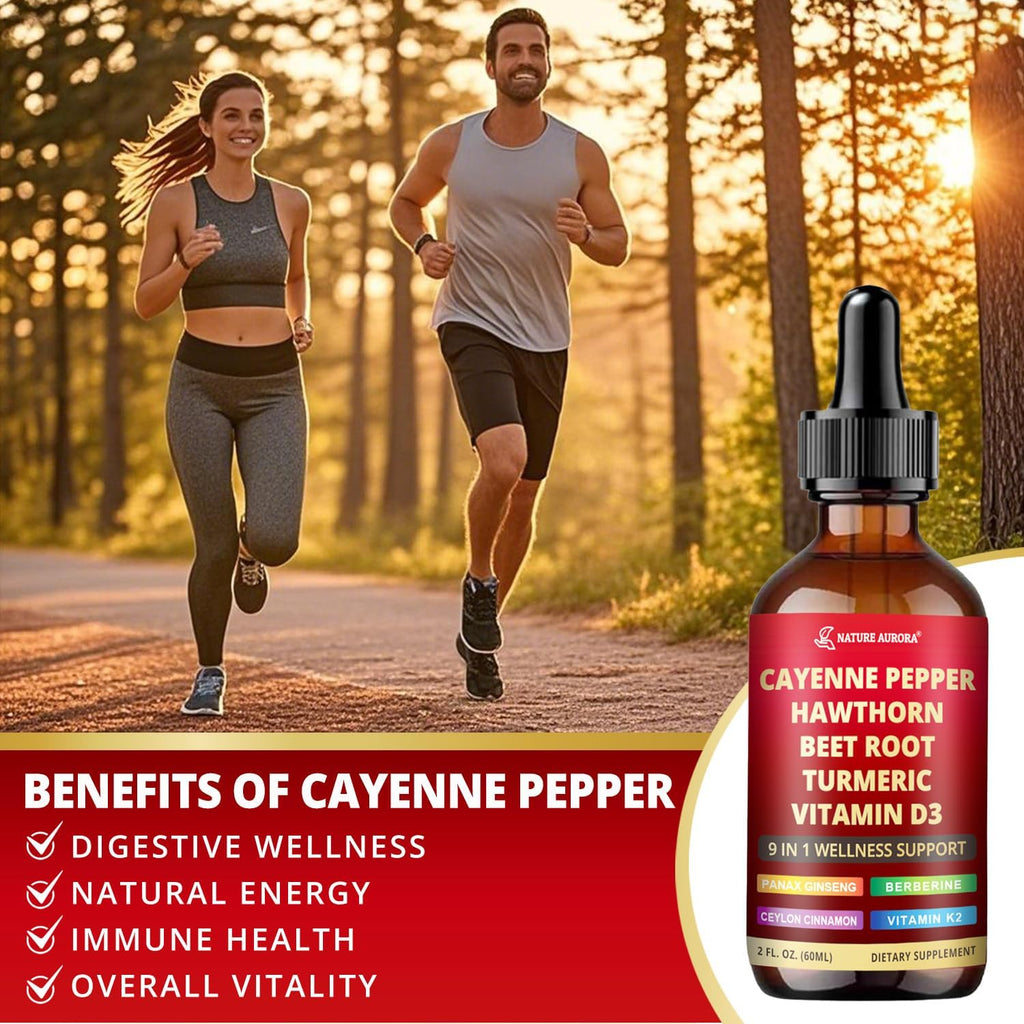Cayenne Pepper Liquid Drops, 2pcs Cayenne Pepper Extract Drops Supplement Liquid with Hawthorn Berry, Ceylon Cinnamon and 5 More Herbals - Immune Support, Circulation & Overall Wellness