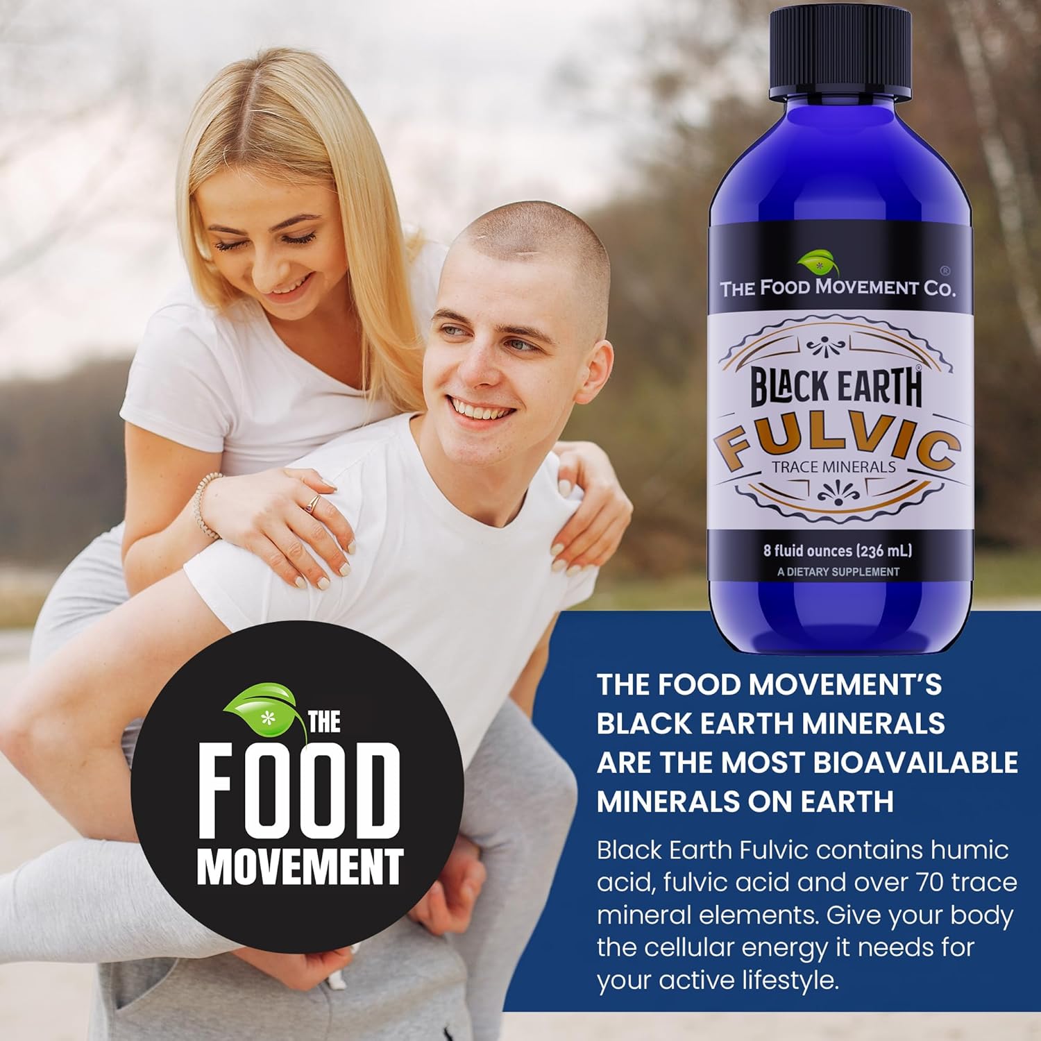 THE FOOD MOVEMENT CO. Black Earth Fulvic Acid - Humic Fulvic Minerals with Electrolytes for Digestive Health and Exercise Recovery, 8 oz Trace Minerals Supplement