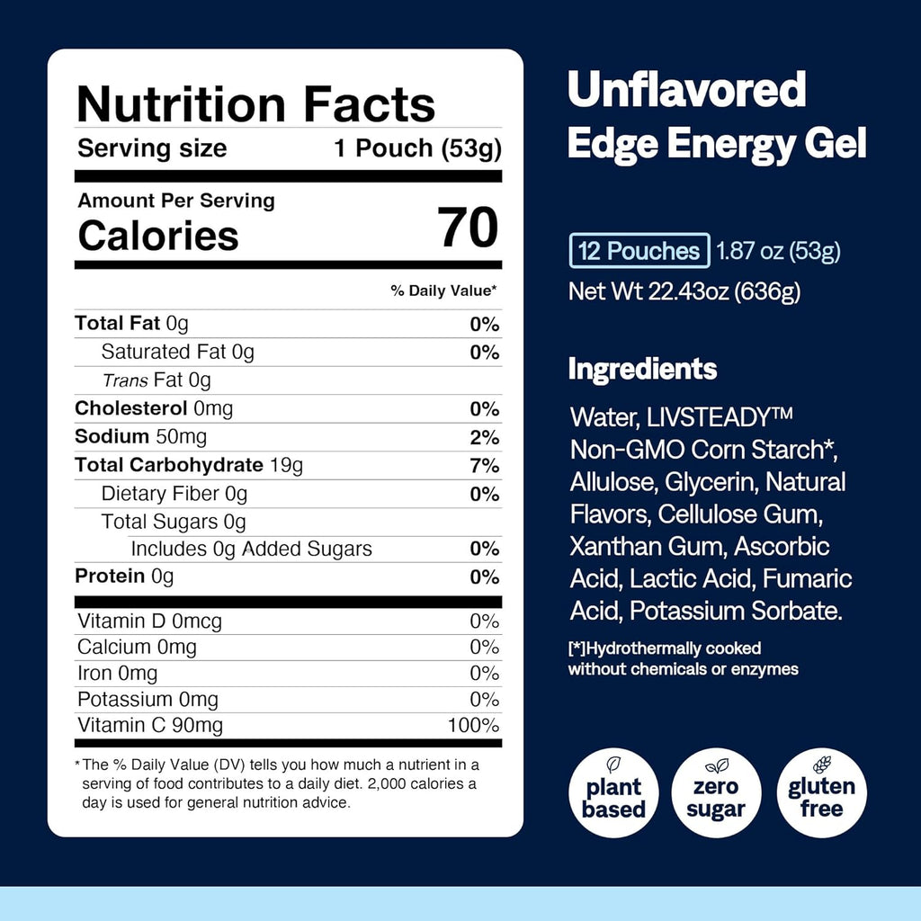 UCAN Edge Energy Gel Shots, Unflavored (12, 2 Ounce Packets) for Running, Training, Workouts, Fitness, Cycling, Crossfit | Sugar-Free, Vegan, & Keto Friendly Energy