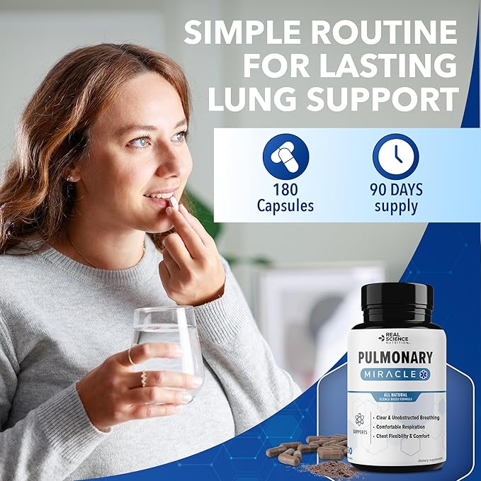 Pulmonary Miracle COPD Relief and Lung Detox Capsules to Clear Lungs & Aid Breathing - Lung Support Supplement with Vinitrox & GABA for Long-Term Cough & Respiratory Relief, 60 Caps (Pack of 3)