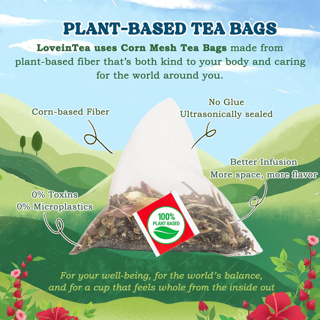 LoveinTea Peppermint Herbal Tea Bags, Caffeine-Free, 100% Natural Vietnamese Peppermint Blend, Plant-Based Pyramid Bags, 30 Count