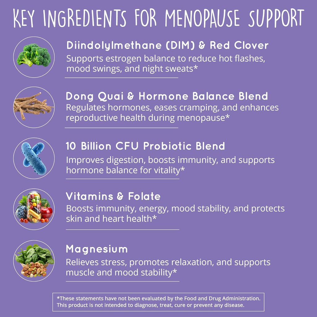 Menopause Supplements for Women – DIM Supplement + Probiotics | Estrogen Metabolism & Hormone Balance Support | Perimenopause Relief | Hot Flashes, Mood Swings & Night Sweats | Dong Quai | 60 Ct