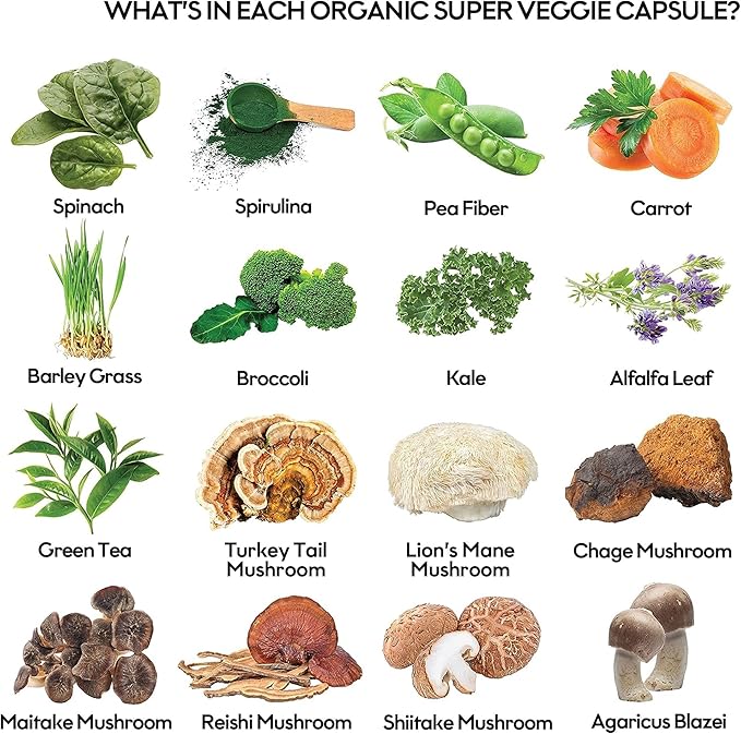 Fruits and Veggies Supplement (60 Day Supply) Powerfull Blend of 39 Whole Fruits and Veggies, Fills Nutritional Gaps, Get Energy, Well-being. USA Made Non-GMO/Vegan/Gluten Free. Packaging May Vary