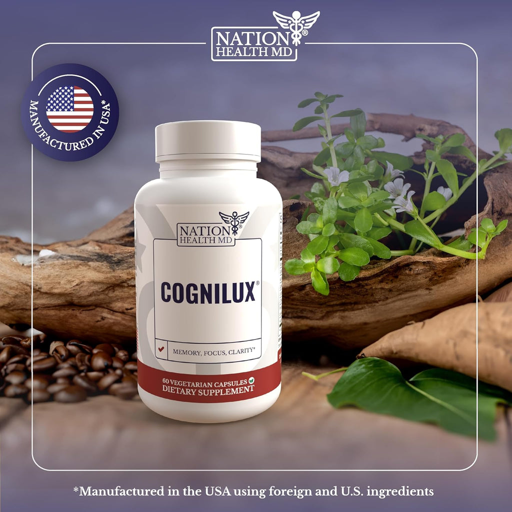 Cognilux - Brain Supplements for Memory and Focus - Nootropic Focus Supplement with Niacin, Vitamin B6, GABA and More - Memory Supplement for Brain, Brain Health, 60 Capsules