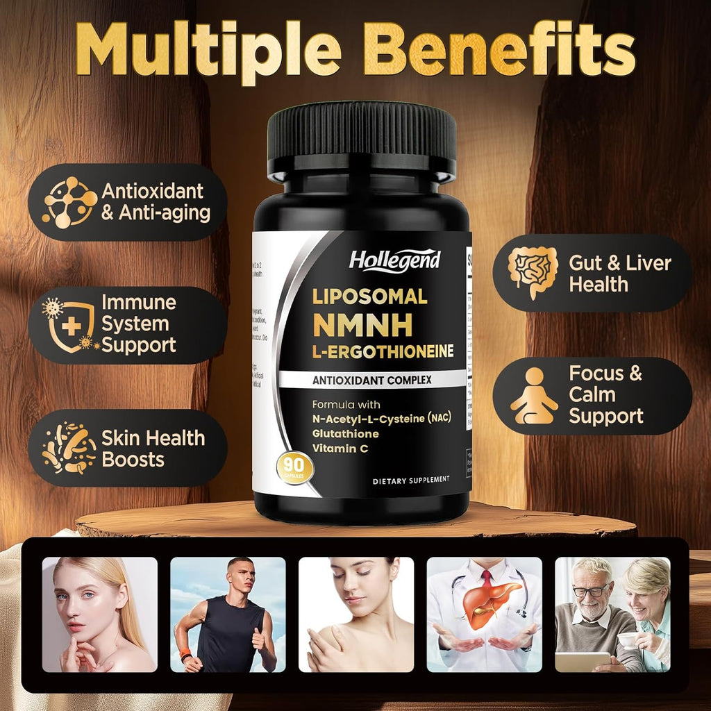 Liposomal NMNH & Ergothioneine Supplement, 6 in 1 Complex with NAC, Glutathione, Vitamin C & Selenium, for Women & Men, Healthy Aging, Antioxidant & Immune Support, 90 Capsules