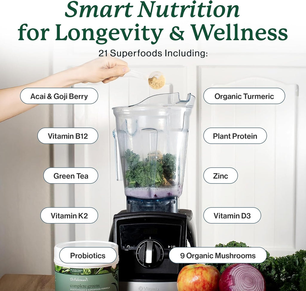 Dr. Fuhrman Complete Greens Multivitamin and Superfoods Formula - Premium Powdered Greens Superfood for Optimal Health and Nutrition (30 Servings)