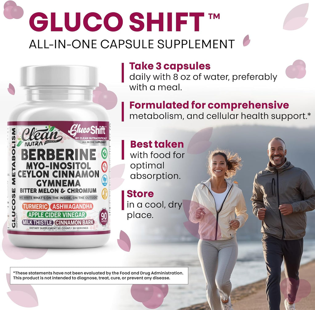 Clean Nutra Berberine Supplement with Ceylon Cinnamon Myo-Inositol Gymnema Bitter Melon & Chromium | Berberine HCI Root Extract Complex | 90 Capsules | Vegan, Gluten-Free, Non-GMO