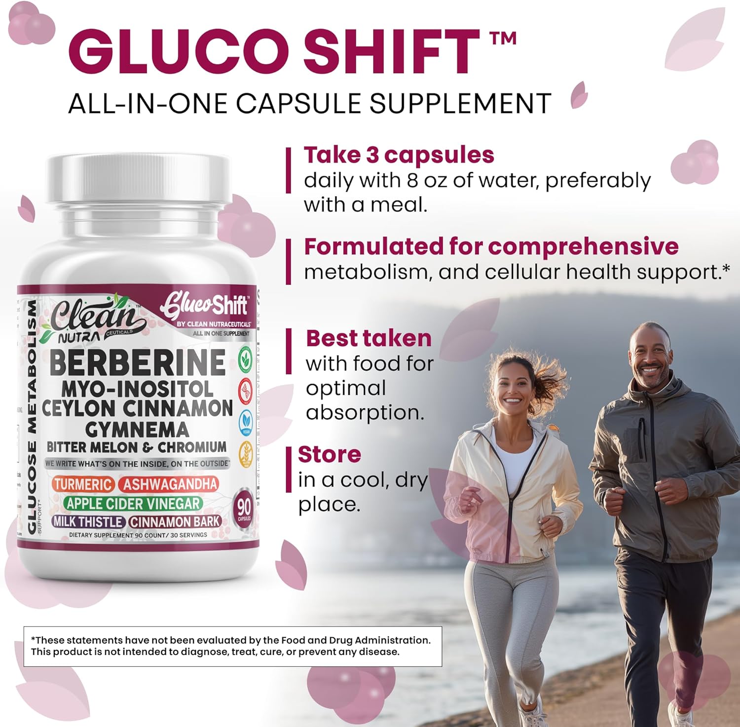 Clean Nutra Berberine Supplement with Ceylon Cinnamon Myo-Inositol Gymnema Bitter Melon & Chromium | Berberine HCI Root Extract Complex | 90 Capsules | Vegan, Gluten-Free, Non-GMO