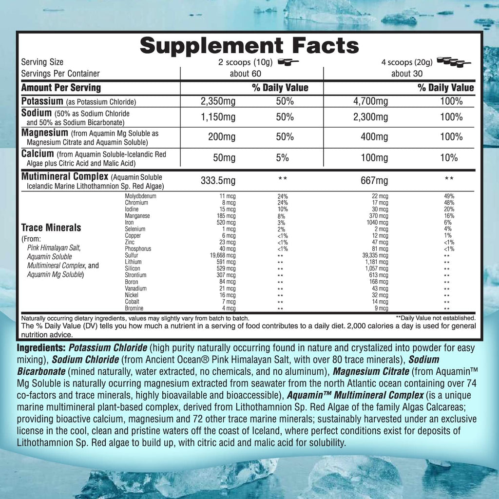Fasting Electrolyte Supplement Powder | No Sugar Unflavored Raw Electrolytes | 100% RDA Magnesium and Potassium with Trace Minerals | Carnivore & Keto Friendly | Sugar Free Fasting Salts
