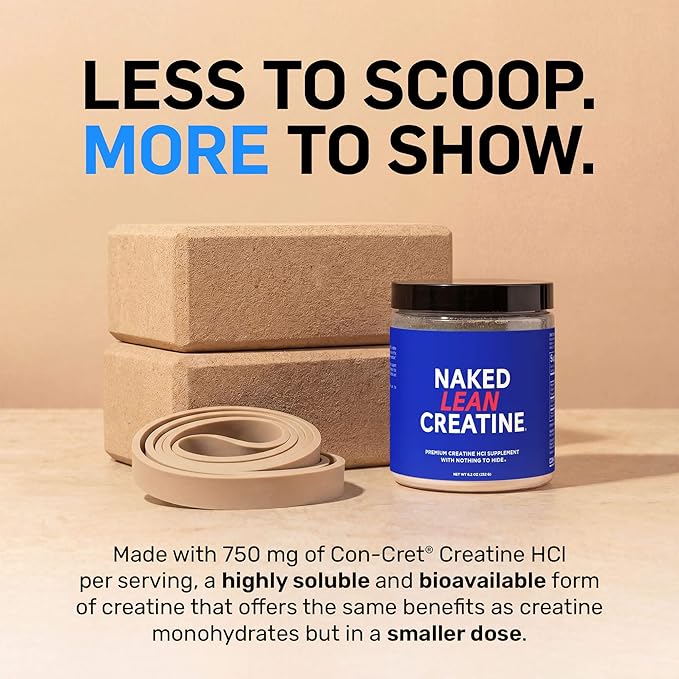 NAKED Lean Creatine HCl Powder, 100 Servings - Con-Cret Creatine Hydrochloride with Organic Prickly Pear Extract, Electrolytes - Muscle Growth, Strength & Cognitive Support - Unflavored