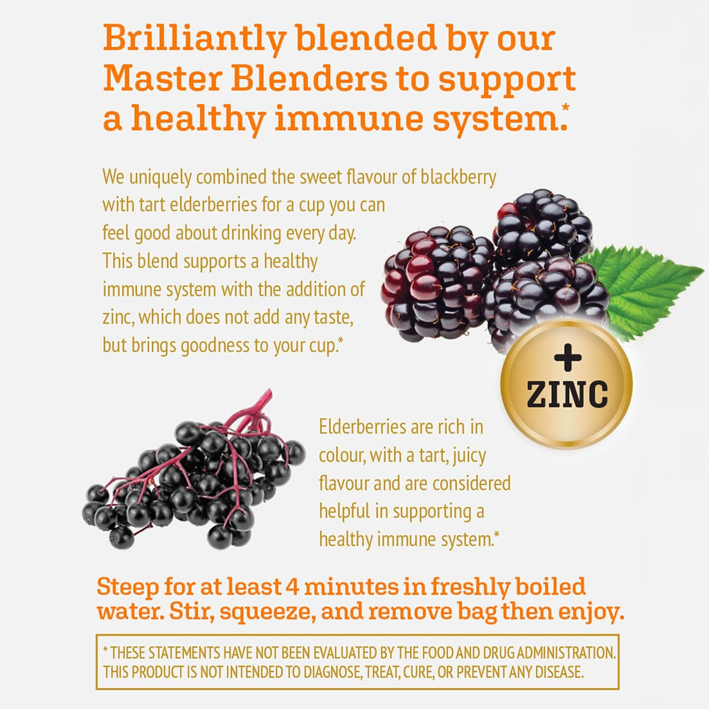 Twinings Superblends Immune Support+ Zinc Blackberry Flavoured Hibiscus, Elderberry Herbal, Naturally Caffeine-Free, 16 Tea Bags (Pack of 6), Enjoy Hot or Iced, 96 Teabags