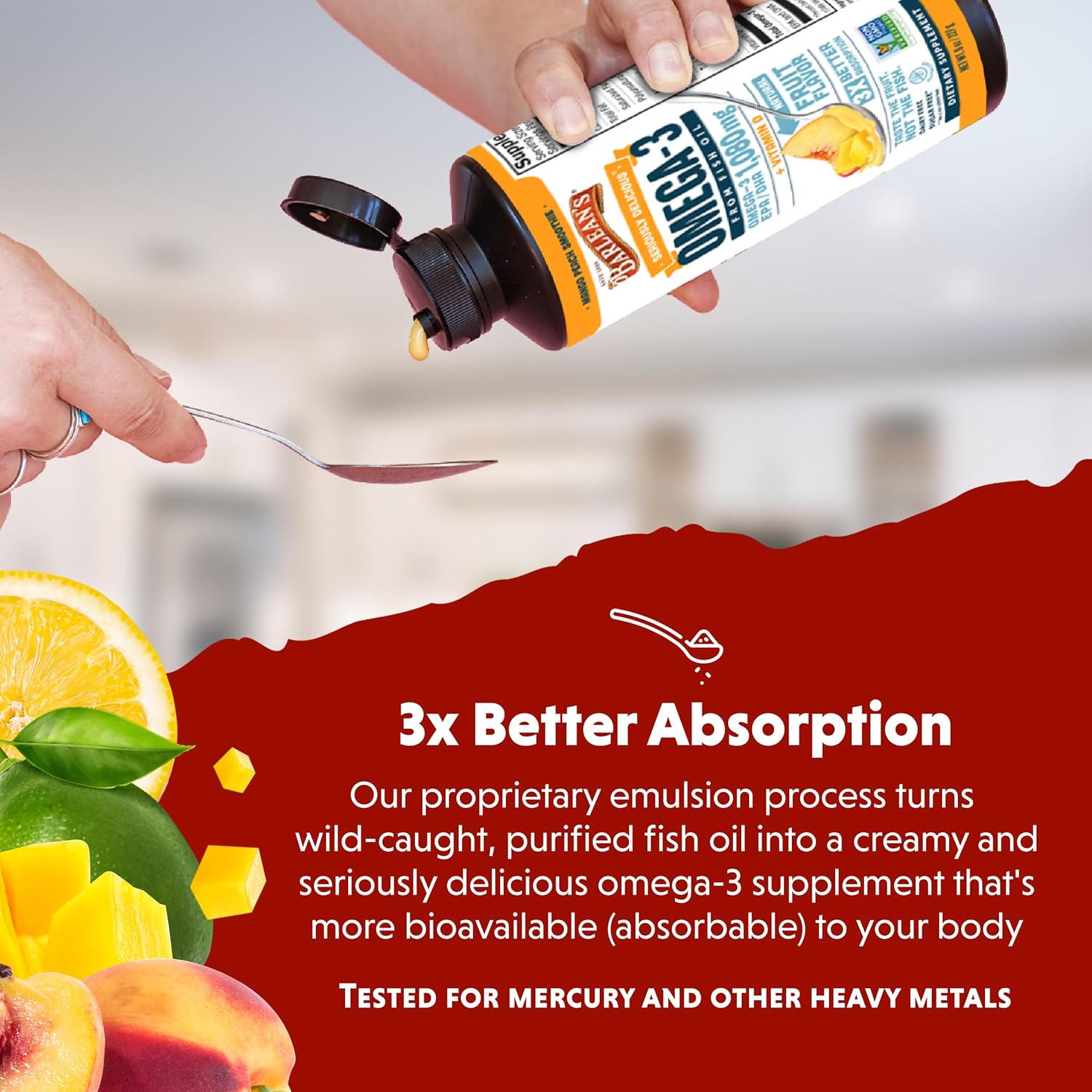 Barlean's Omega 3 Fish Oil Liquid Supplement 3-Flavor Variety Pack for Men and Women, EPA and DHA Fatty Acid, Includes Key Lime Pie, Lemon Crème and Mango Peach Flavors, 8 oz