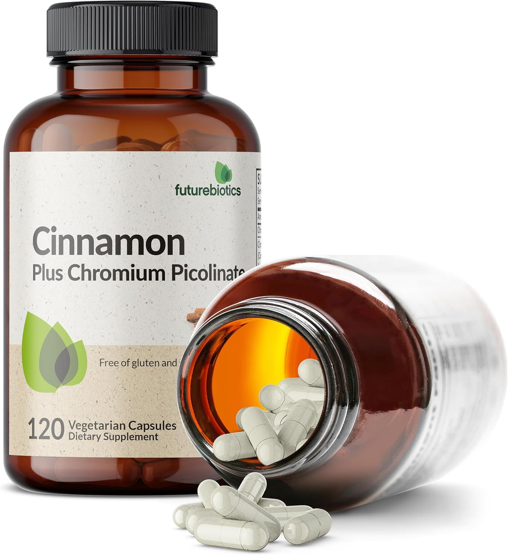Futurebiotics Cinnamon Plus Chromium Picolinate Supplement, High Potency Chromium, Non-GMO, 120 Vegetarian Capsules